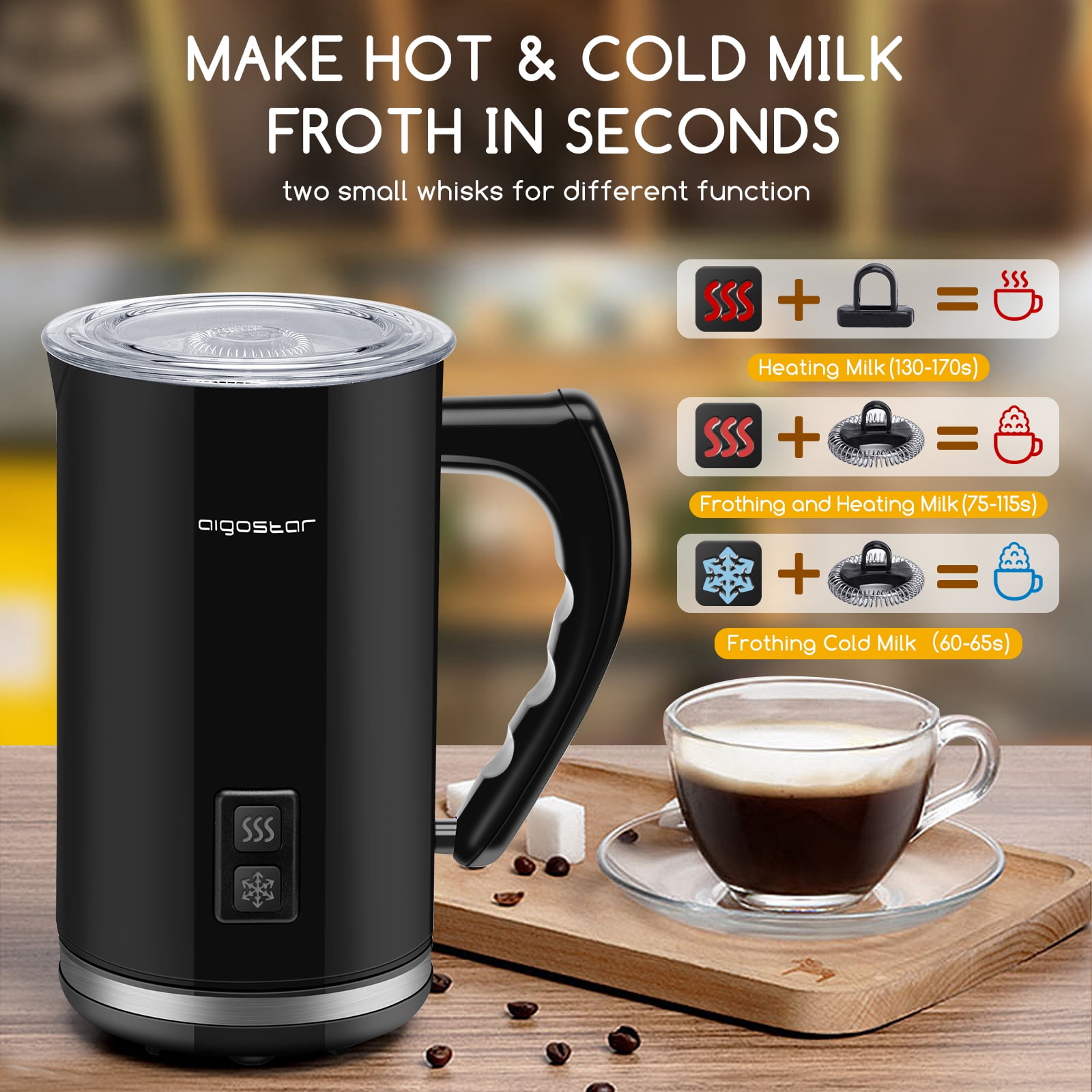 Crowdstage Milk Frother, 4-in-1 Electric Milk Steamer, Hot or Cold Foam  Maker and Drink Warmer for Cappuccinos, Lattes, Cold Brew and Iced Coffees,  8.1 oz/240ml, Black 
