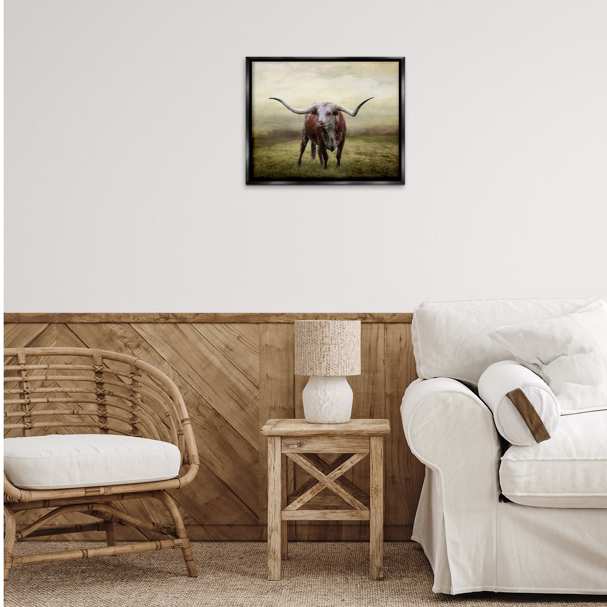 Stupell Industries Pride Of The Longhorn Animals & Insects Photography Black Floater Framed Canvas Art Print Wall Art, 21 x 17