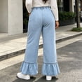 thumbnail image 5 of QQZ Wide Leg Ruffle Hem Jeans For Women, Plus‑Size Button‑Zip Denim Pants, Classic Pocket Loose Trousers, Trendy Relaxed Fit Jeans For Home Office Casual Weekend Activities, 5 of 7