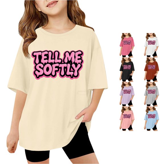 Toddler Girls Short Sleeve Shirts Stylish Graphic Letter Print Casual T Shirt Tops Size 3-4T ,Beige