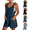 Navy, variant on POIUYTR Women's Summer Denim Jumpsuits Casual Scoop Neck High Waist Wide Leg Romper Vacation Beach Shorts