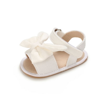 

Gomelly Toddler Kids Crib Shoes Bowknot Princess Shoe Open Toe Sandals Casual Flat Sandal Infant Baby Girls White 12-18 months