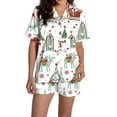 thumbnail image 1 of Pyjamas pour Femmes Imprimé Graphique Satin de Soie Mignon Vêtements de Nuit Boutons Manches Courtes Hauts Ensembles Shorts, 1 of 5