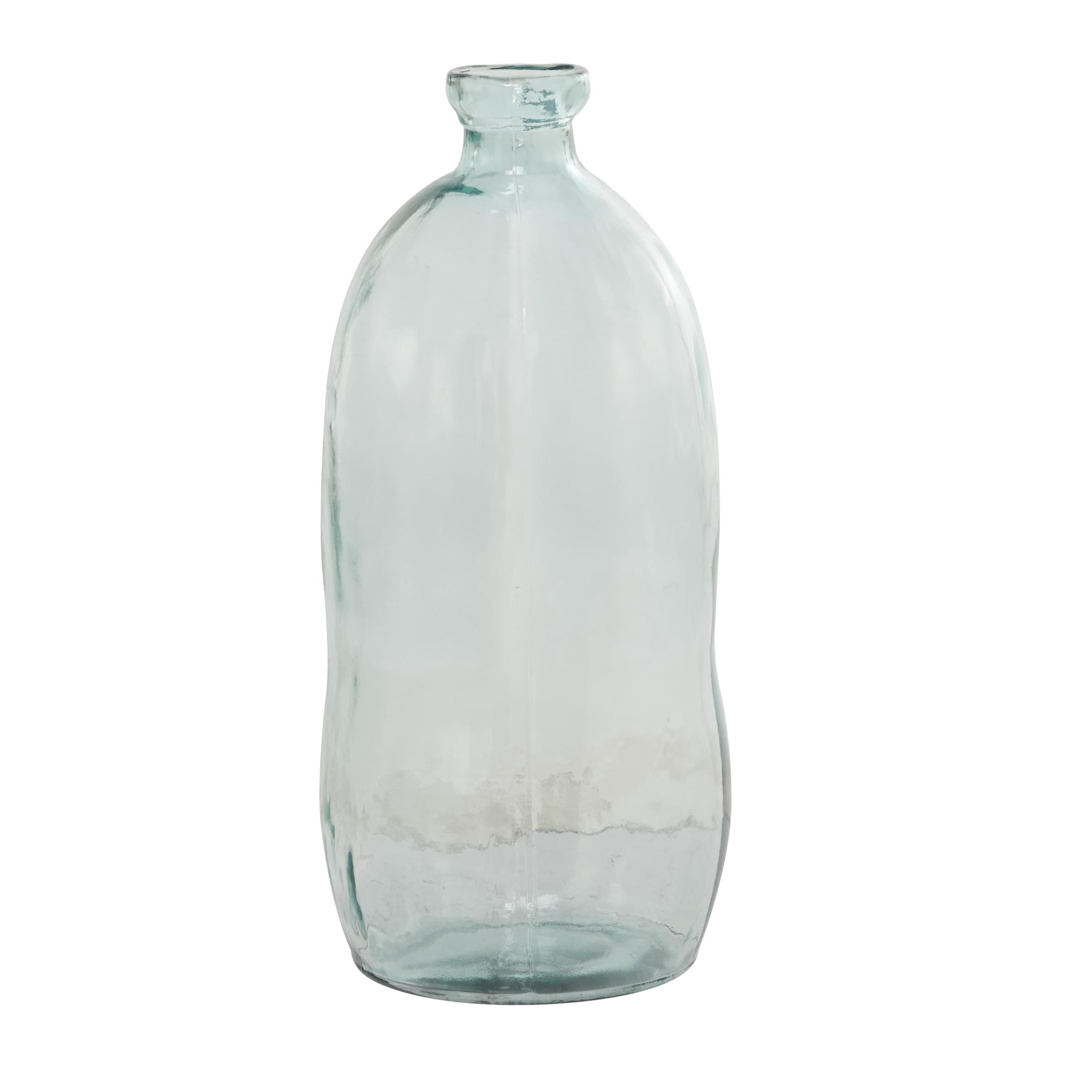 DecMode 29" Abstract Handmade Spanish Bottleneck Light Blue Recycled Glass Vase