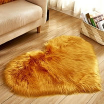 Yellow Fluffy Rug for Bedroom Heart Shaped Mini Rug Faux Fur Rug Heart Shaped Door Mat Shag Mats for Bedroom Living Room Non-slip Area Rugs for Home Sofa Floor (40x50cm)