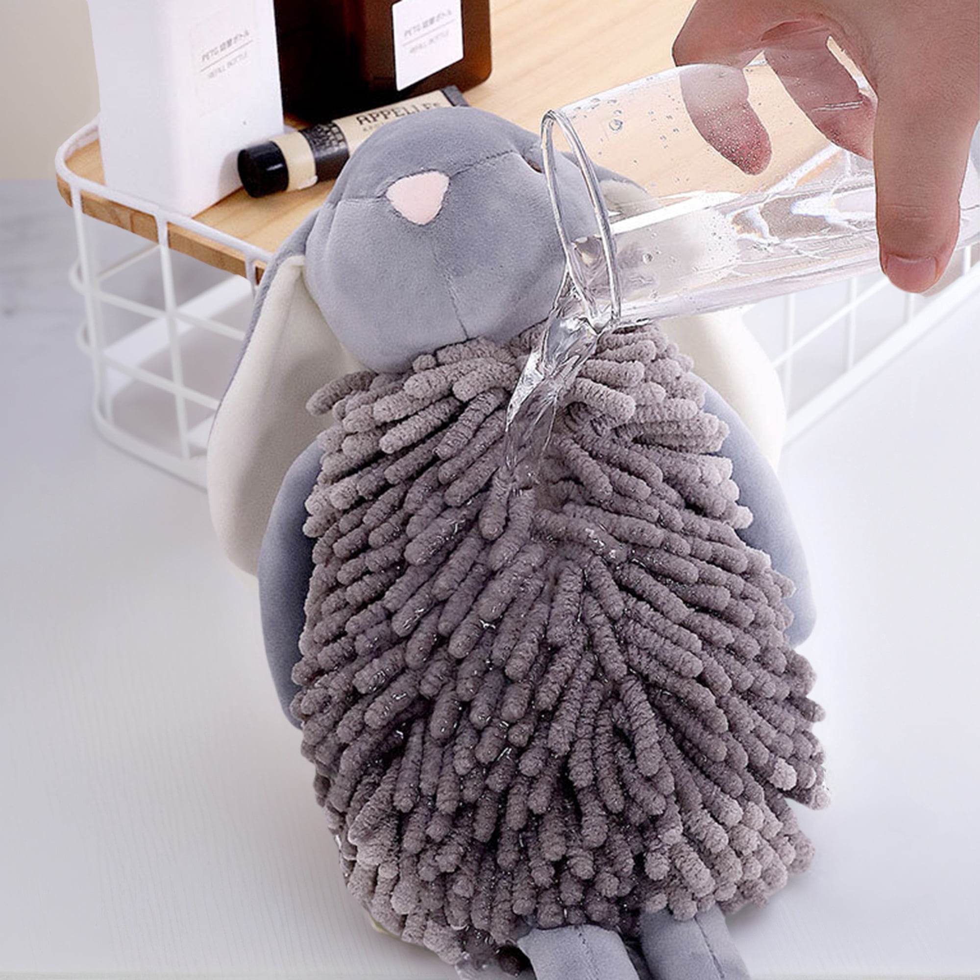 Unique Bargains 2 Pcs Rabbit Hand Towels 6" x 14" Pink/Grey