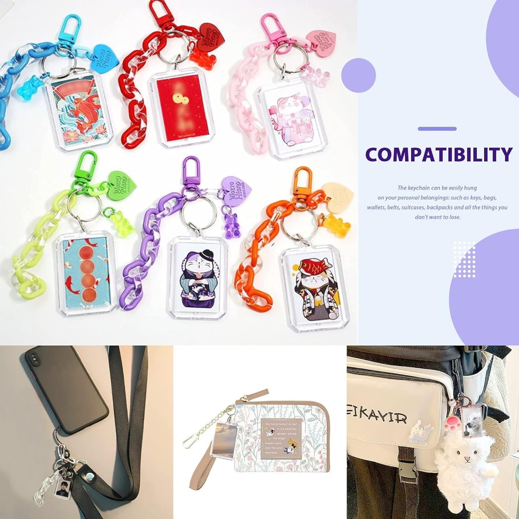 ZPAQI 40pcs Clear Acrylic Keychain Pendants Photo Frame Key Rings Bag Accessories For Valentine's Day gifts