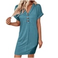 thumbnail image 4 of Ashirexll Summer Dresses for Women Midi Dresses Women's Fashion Casual Solid Color Short Sleeve V-Neck Dress, 4 of 7