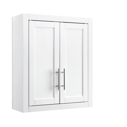 Crosley Furniture Savannah MDF Wood Wall Cabinet in White/Chrome
