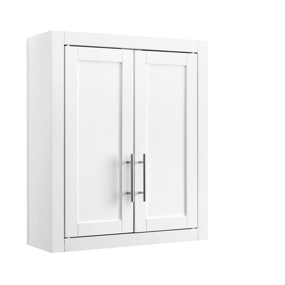Crosley Furniture Savannah MDF Wood Wall Cabinet in White/Chrome
