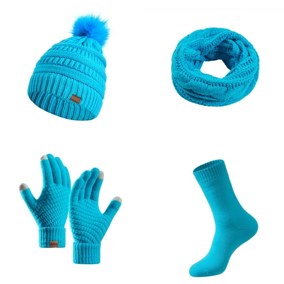 Winter Sets for Women Knit Beanie Hat Neck Warmer Scarf and Touch Screen Gloves for Men Women Winter Clothes for Men - 4-Piece Set,Christmas Gifts for Lover(21.65Inch,Turquoise)