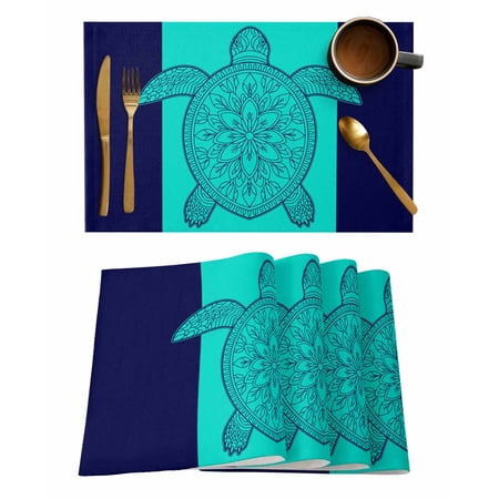 Teal Navy Blue Sea Turtle Placemats Set of 4 Summer Beach Coastal Modern Art Placemats for Dining Table Place Mats for Kitchen Tabletop Waterproof Wipeable Dining Table Mats Set