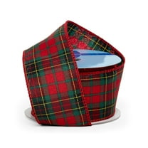 Holiday Wired Christmas Tree Ribbon - 2 1/2" x 10 Yards, Red and Green Tartan, Wreath