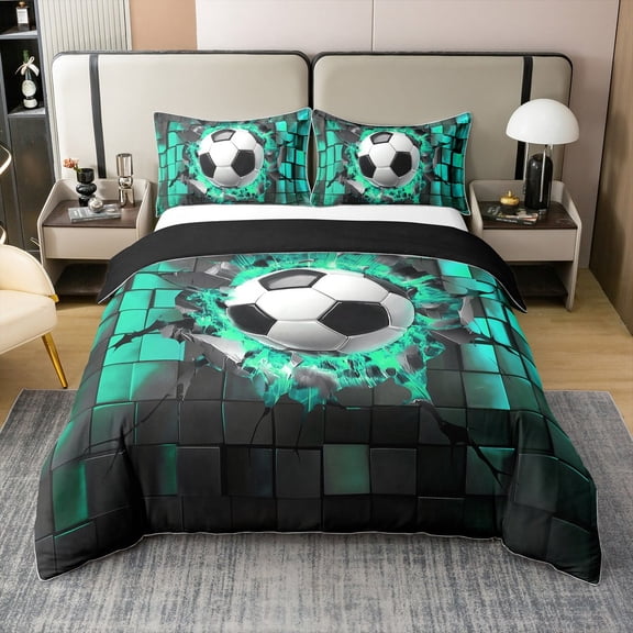 Erosebridal Soccer 100% Cotton Duvet Cover Queen Size,Gaming Sport 100% Cotton Comforter Cover Queen,Geometric Decor,Reversible(No Comforter)