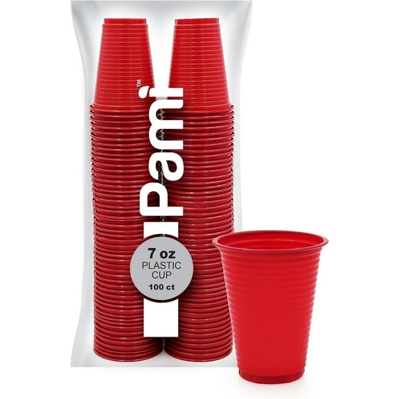 PAMI Disposable Plastic Party Cups 7 Oz 100 Count Red Bpa-Free Cups for Drinks Jello and Cocktails