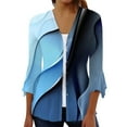 thumbnail image 3 of Sksloeg Cardigan for Women Graphics Printed 3/4 Sleeve Basic Kimonos Open Draped Front Button Down Cardigan Office Wear, Female,Sky Blue XL, 3 of 3