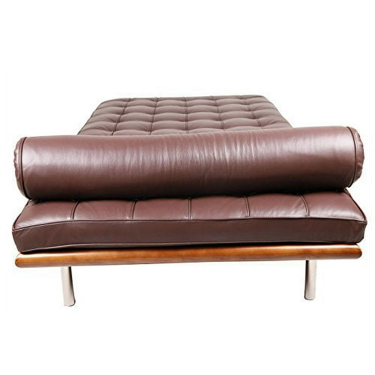 Wide Barcelona Dark MLF Premium Leather / Frame Grain Couch, Light 12cm Italian Brown Top Mies with Walnut Daybed