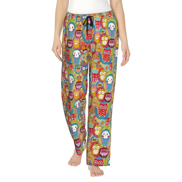 Balery Boho Cute Owls Pantalones de pijama para mujer, pijamas ultraligeros, pantalones de estar por casa-3X-Large