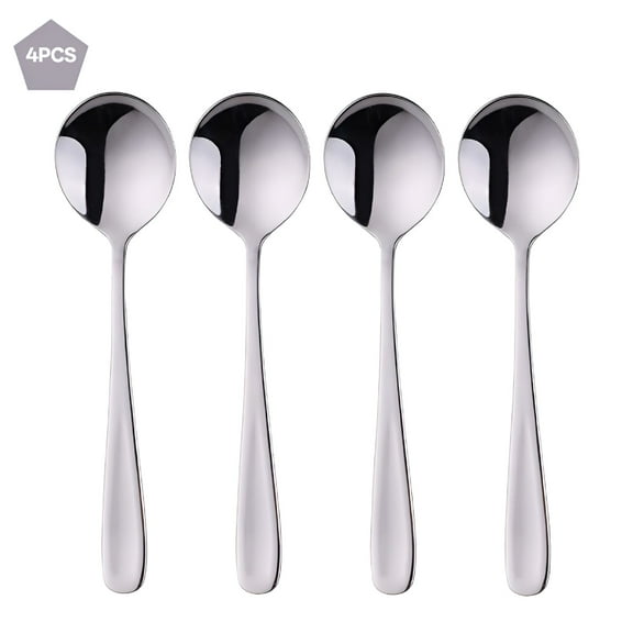 ACDANC 7-Inch Soup Spoons,Bouillon Spoon,Stainless Steel Finished Table Dinner Spoons Set of 4 (Silver)