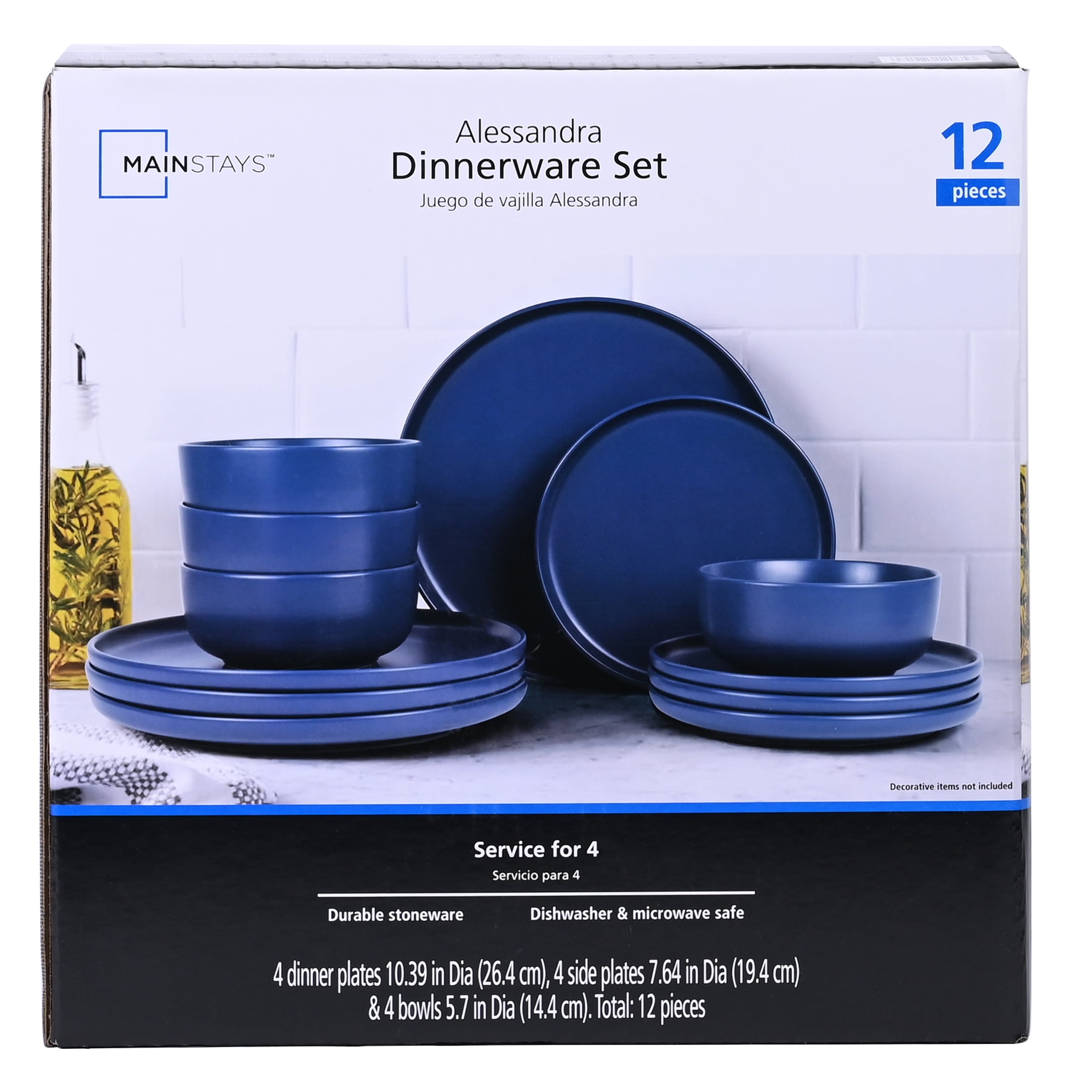 Mainstays Alessandra 12-Piece Stoneware Dinnerware Set Blue