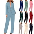 thumbnail image 2 of Wyobmus Womens Suits Dressy 2 Piece Business Casual Outfits Long Sleeve Double-Breasted Blazer Matching High Waist Dress Pants Blue, 2 of 7