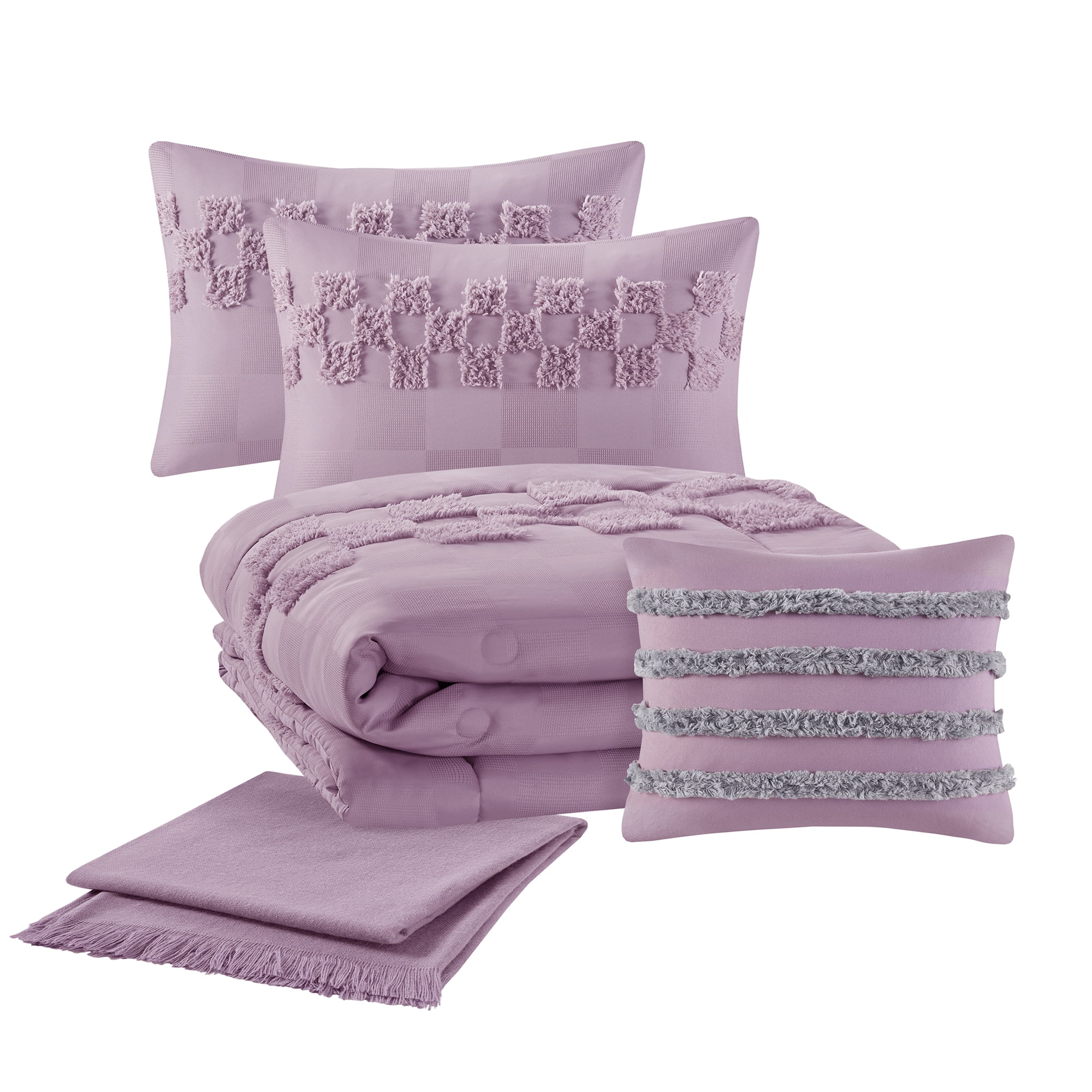 Mainstays 5-Piece Purple Check Comforter Set, King