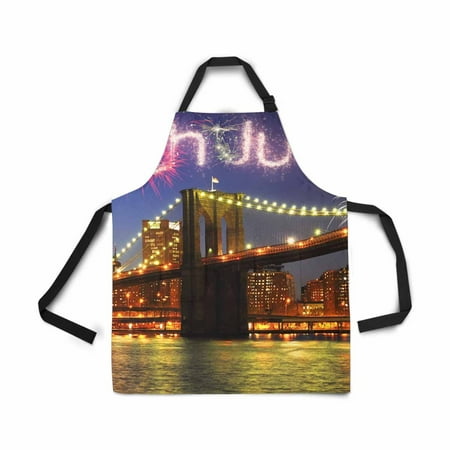 

ASHLEIGH Celebrating 4th of July Independence Day Apron for Women Men Girls Chef with Pockets New York City Bridge Bib Kitchen Cook Apron for Cooking Baking Gardening Pet Grooming Cleaning