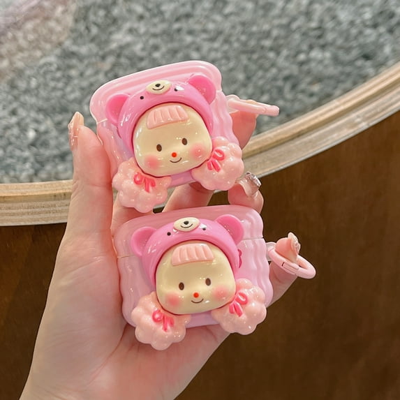 For Apple AirPods 3rd 2021 Case,Shockproof Wave Edge 3D Strawberry Bear Girl Pattern Design Case Cover With Ring Protective Shell