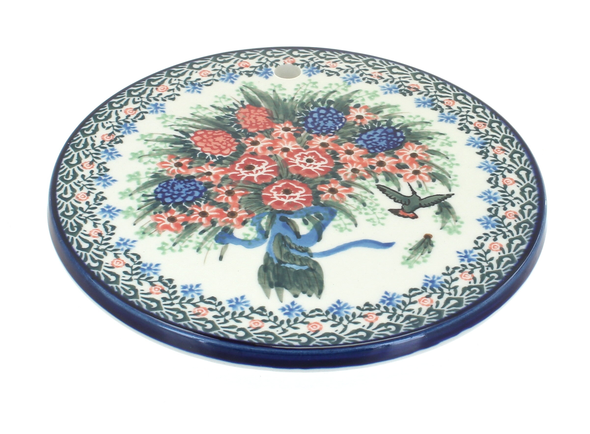 Blue Rose Polish Pottery Blush Bouquet Trivet
