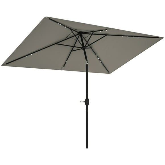 Outsunny Parasol de Patio Solaire avec DEL et Inclinaison, Parasol de Table, Gris Pâle