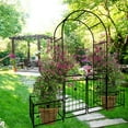 thumbnail image 5 of Pouseayar 86.6" Garden Arbor Arch Gate with Trellis Sides for Climbing Plants, Wedding Ceremony Decorations, Grape Vines with Locking Doors, Planter Baskets Black, 5 of 7