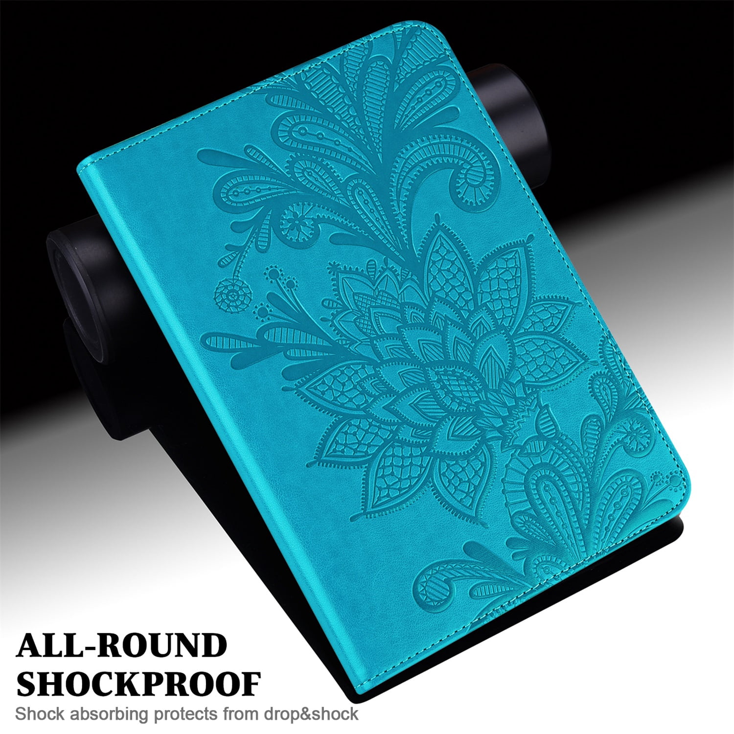 SaniMore for iPad 10th Generation 10.9" 2022 Embossed Case, PU Leather Case with Card Slot & Kickstand Pencil Holder & Hand Strap Shockproof Protective Case for Women Girls, Blue