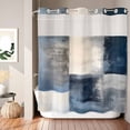 thumbnail image 5 of No Hook Shower Curtain with Built-in Rings - Abstract Navy Blue Gray Checkered Washable Waterproof Fabric Bathroom Curtains for Hotel,Rentals, 66 X 72 Inch Long , Modern Watercolor Art, 5 of 7