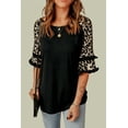 thumbnail image 2 of ABPHQTO Top de patchwork con mangas de leopardo y volantes negro para mujer, 2 of 5