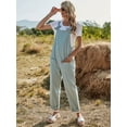 thumbnail image 3 of Womens Baggy Loose Bib Overalls Square Neck Adjustable Strap Rompers Jumpsuits Harem Pants, Light Blue, X-Large, 3 of 5