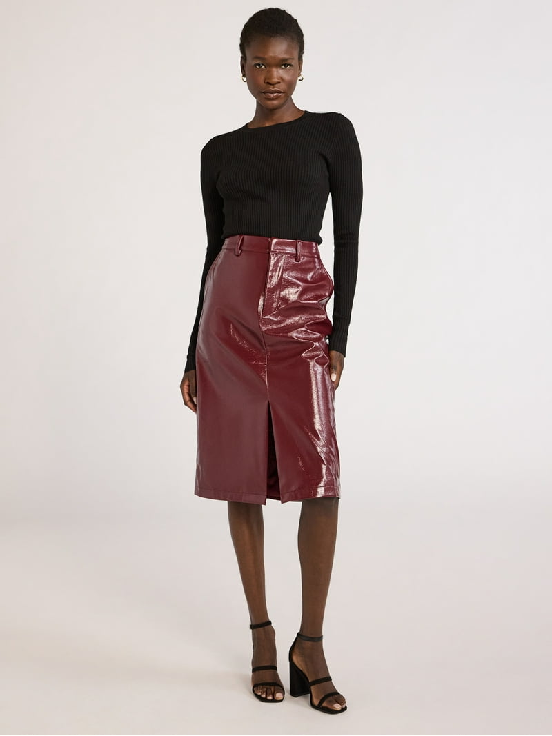 self portrait leather dress Belted pleated leather-trimmed wool-blend midi dress - gray