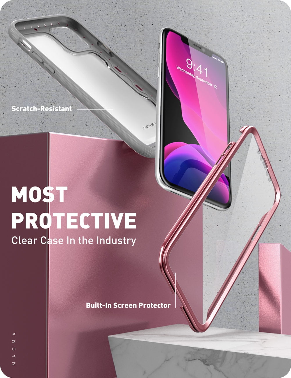 i-Blason Magma Case for iPhone 11 6.1 inch (2019 Release), Heavy Duty Protection, Full Body Bumper Protective Case with Built-in Screen Protector (RoseGlod)