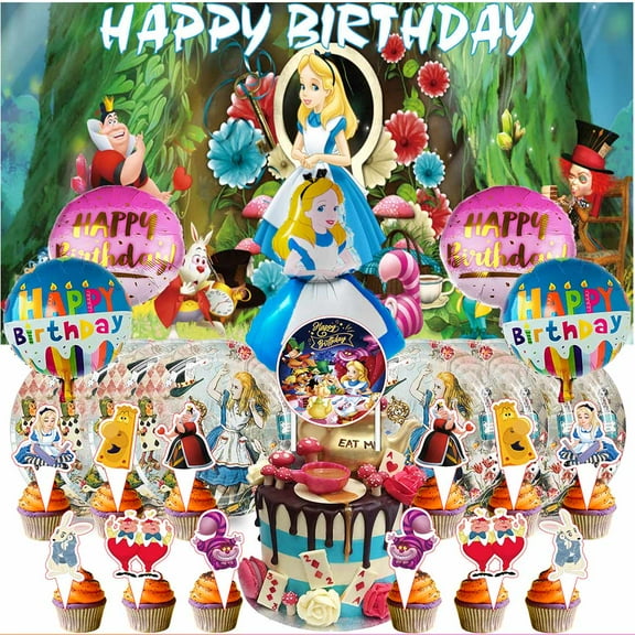 Alice in Wonderland Supplies Plates Decoration Backdrop Banner Birthday Decor Tableware Fans Balloons