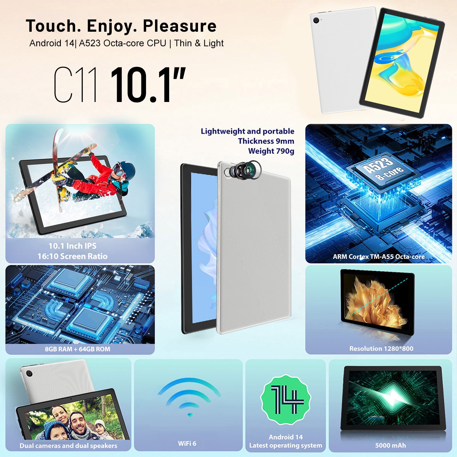 10inch Android 13 Tablet, 6GB RAM 64GB ROM 128GB Expand, Quad-core