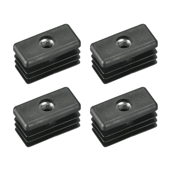 4Pack Inserts for Square Tubes with M6 Thread, for 1.18"x0.59" OD Square Tube, Black Plastic Plug Caster Insert Chair