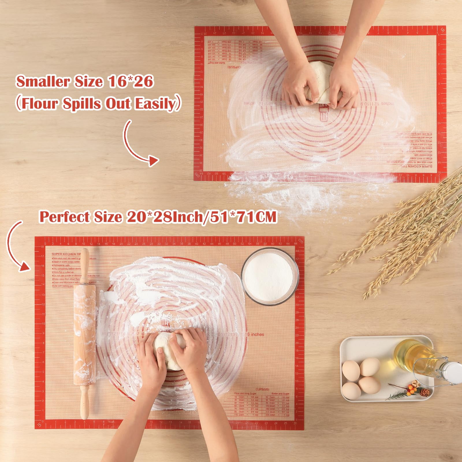 Non-slip Silicone Pastry Mat Extra Large With Measurements 28''by 20'' For Baking  Counter Dough Rolling Oven Liner Fondant/pie Crust By Red