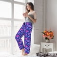 thumbnail image 5 of Wukai blue Skull purple flower1 Women Pajama Pants Comfy Stretch Drawstring Palazzo Wide Leg Lounge Pant Comfy Sleepwear Yoga Pants-X-Large, 5 of 6