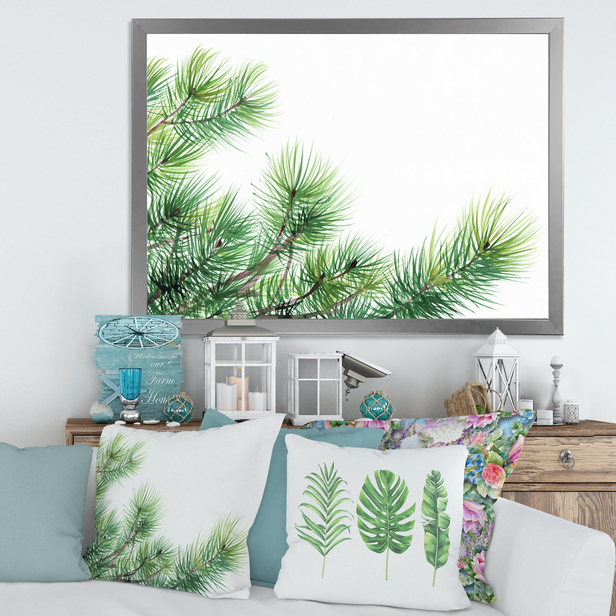 Designart 'Close Up Pine Tree Branches' Traditional Framed Art Print