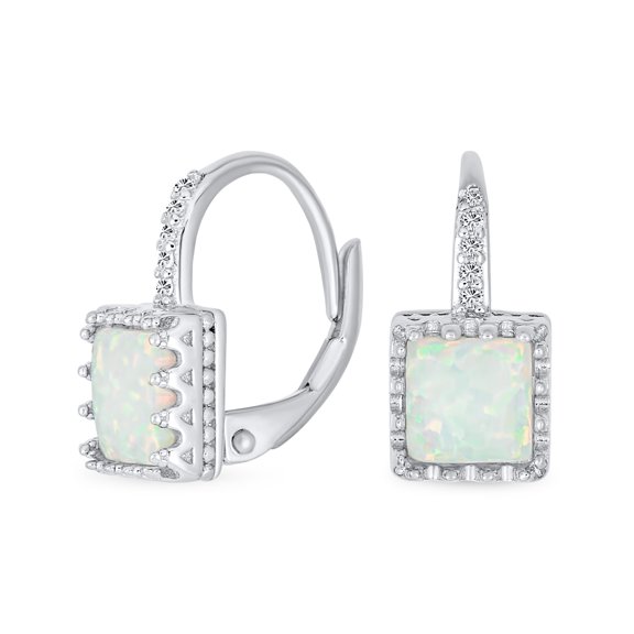 Bling Jewelry Womens Art Deco Princess Cut Solitaire White Opal Drop Earrings