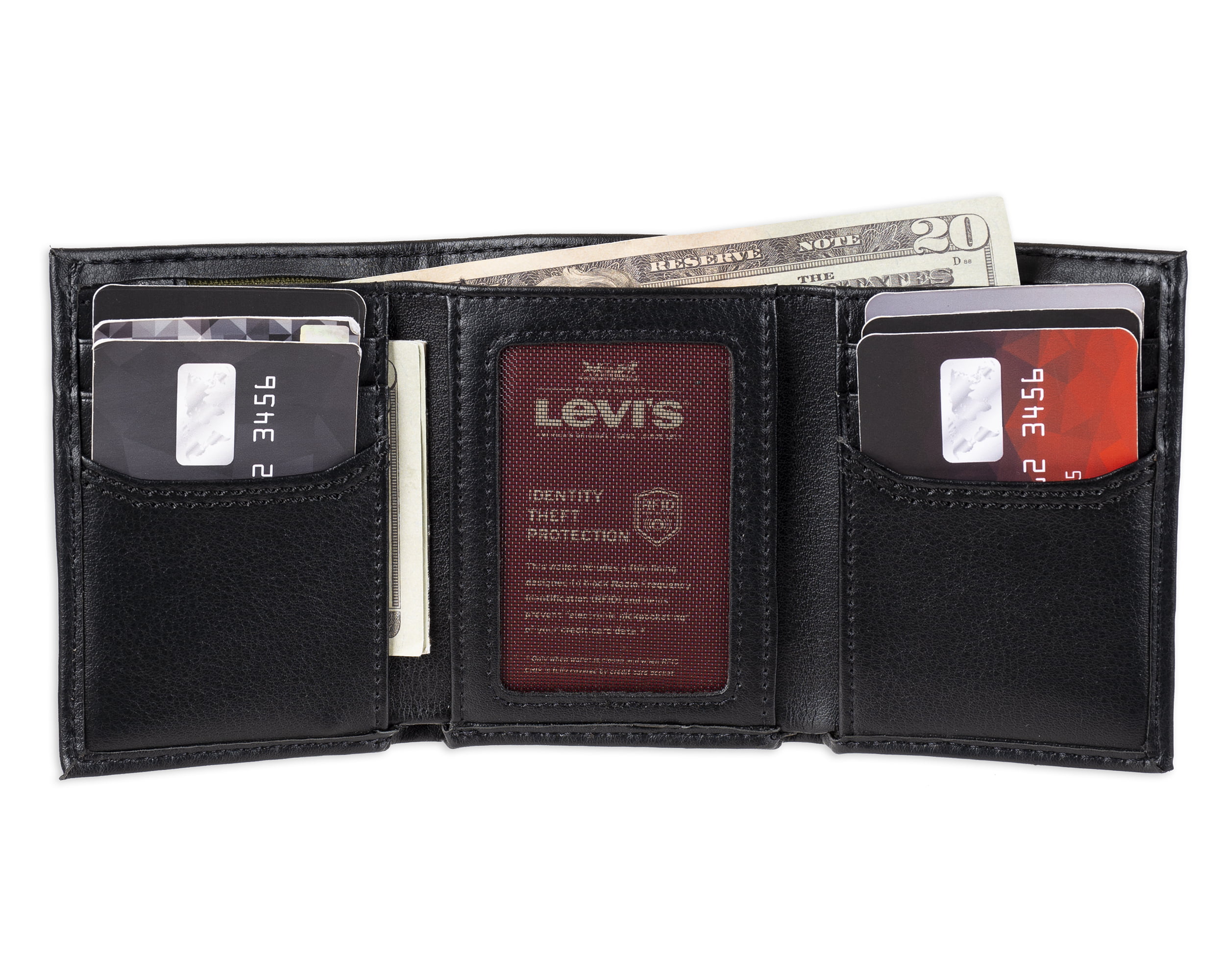 Levi's Men's RFID Trifold Wallet with Interior Zipper, Black 