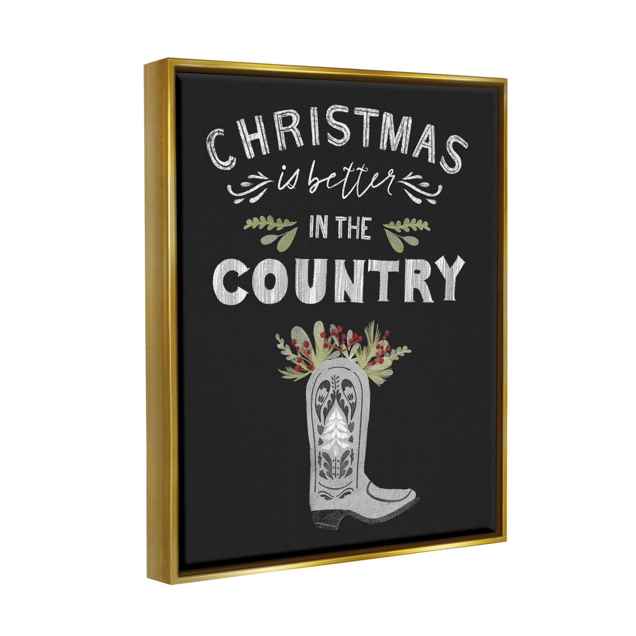 Christmas Better In Country Phrase Holiday Graphic Art Metallic Gold Framed Art Print Wall Art