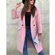 thumbnail image 2 of Chaqueta de abrigo de longitud media con bolsillos grandes Manga larga Cuello vuelto Abrigo con botones de color puro para mujer de invierno Rosa L, 2 of 5