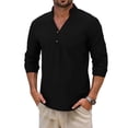 thumbnail image 1 of Camisas de los Hombres de Manga Larga Casual Color Sólido Solapa Mezcla de Lino, Suéter de Mitad de Cremallera para el Ocio Diario Al Aire Libre, 1 of 8