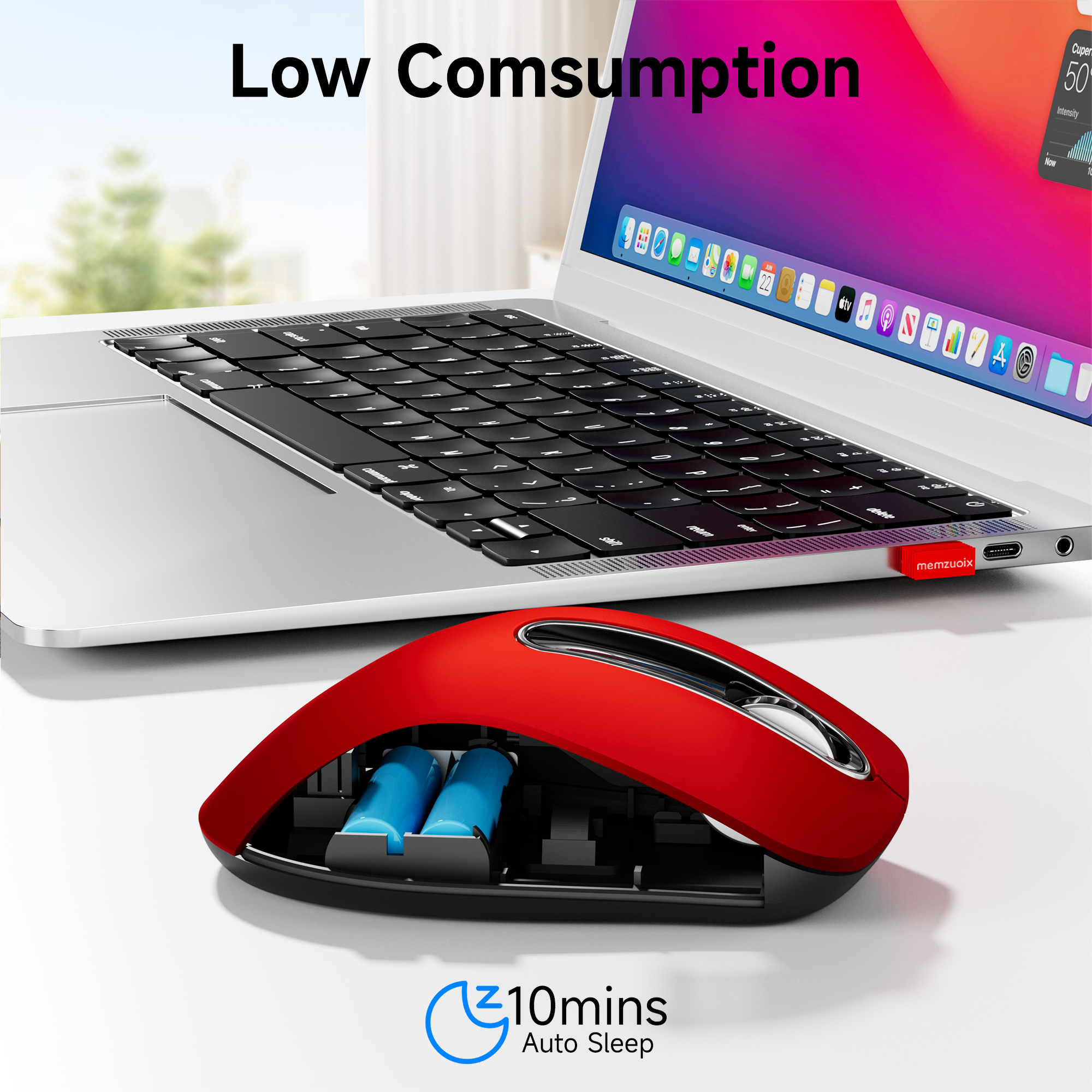 HALOKIN Wireless Mouse, 2.4GHz, 1400 DPI, Red photo 6