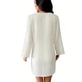 thumbnail image 3 of Women Hollow Out Crochet Long Sleeve Sheer Swimsuit Coverup Tunic Top for Bathing Suit Bikini Beach Casual Poolside Outfits Size L, 3 of 8